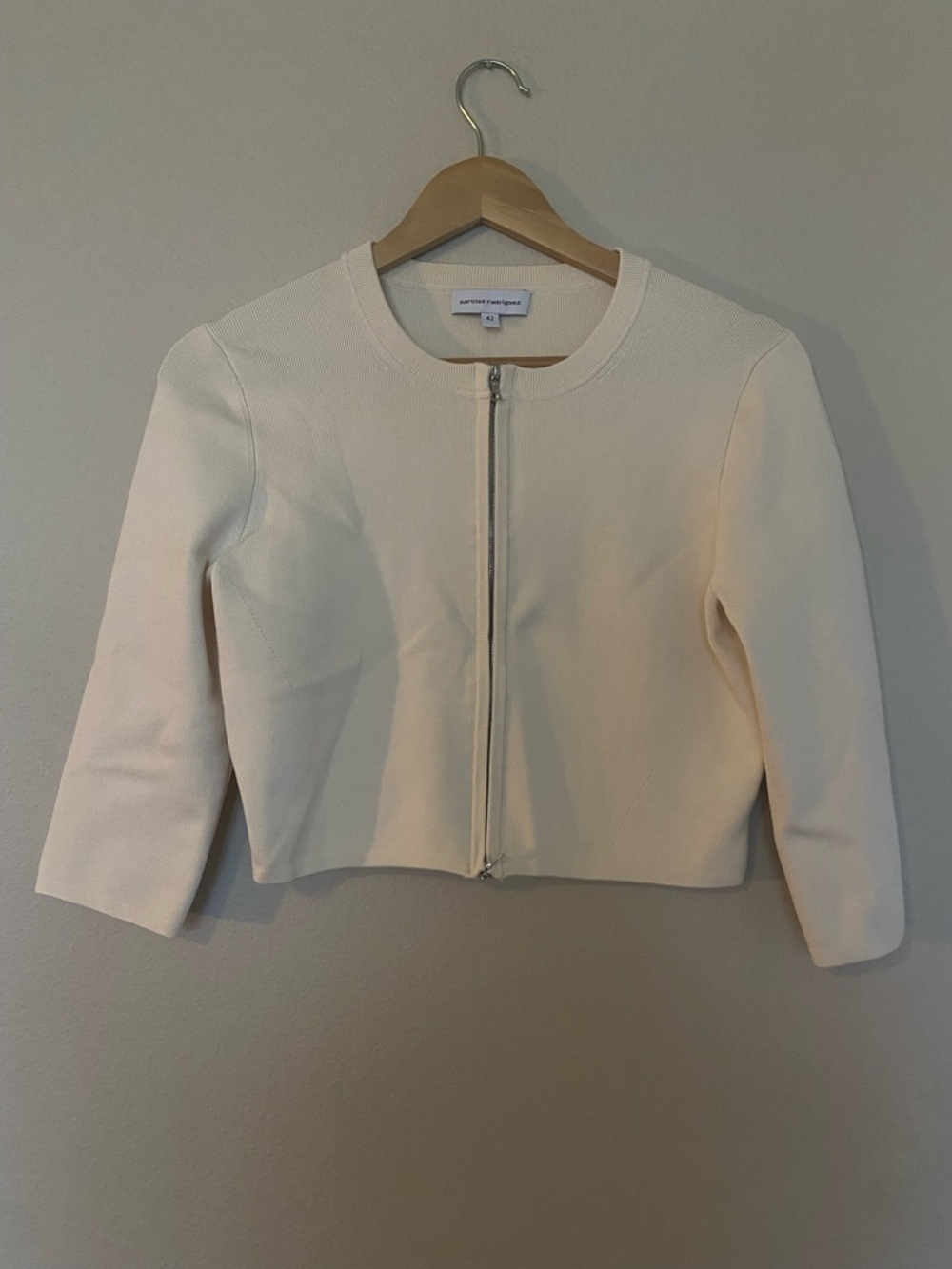 Narciso Rodriguez Cream Cropped Zip Cardigan